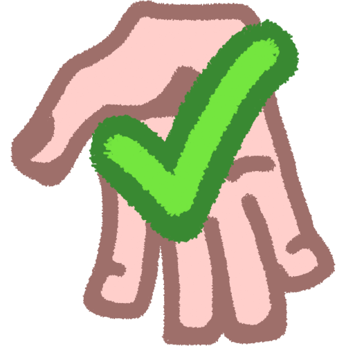 a pinky toned hand reaching out from the top of the screen downwards with a green check mark on top of the hand 